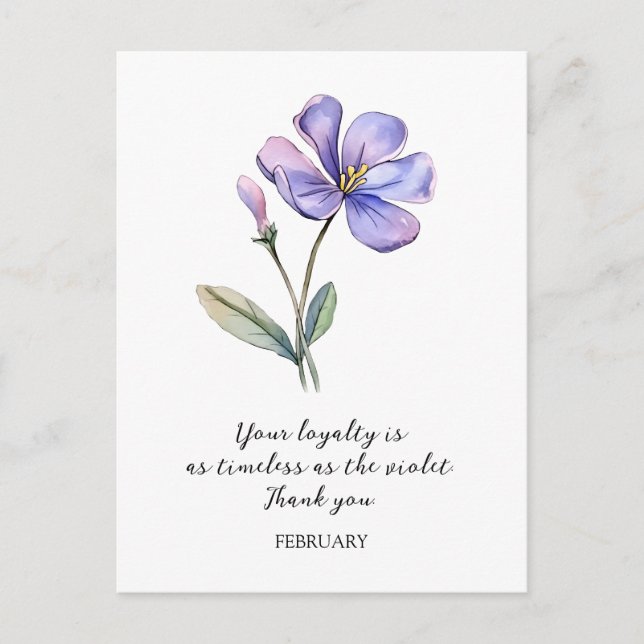 CARTE POSTALE COULEUR D'EAU FÉVRIER VIOLET MERCI DE FLEURS DE NA (Devant)