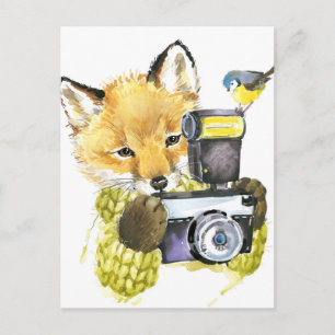 Carte Postale Couleur d'eau mignonne Fox prendre des photos