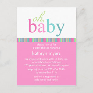 Carte Postale Couleurs de bonbons rose ・ Baby shower Invitation