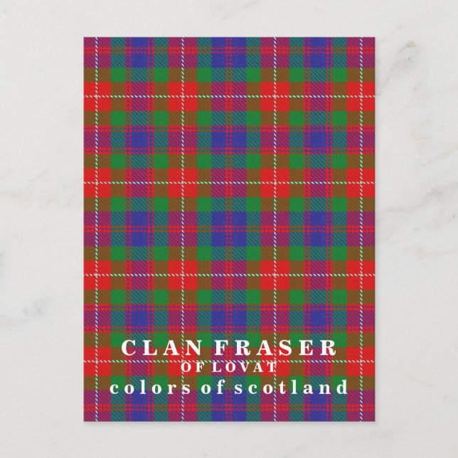 Carte Postale Couleurs du tartan Clan Fraser de Lovat d'Écosse (Devant)