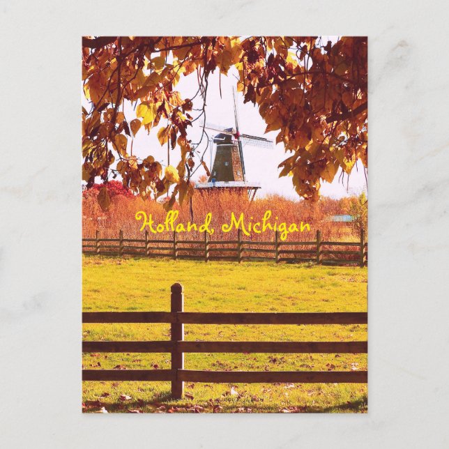 CARTE POSTALE COULEURS HOLLAND, MICHIGAN, WINDMILL ET AUTOMNE (Devant)