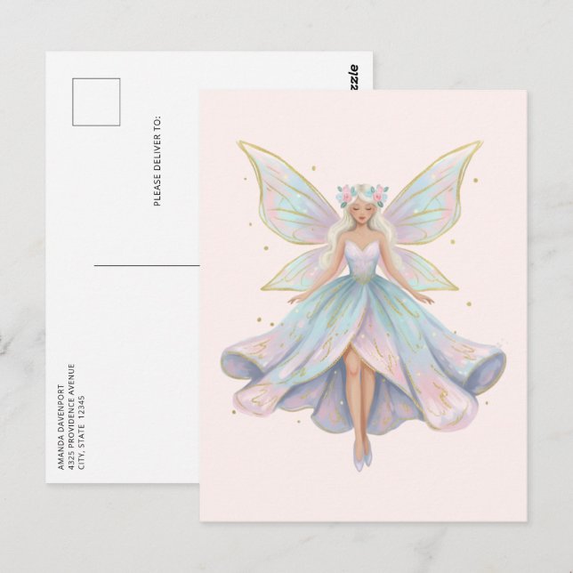 Carte Postale Couleurs pastel de l'ange magique fée (Devant / Derrière)