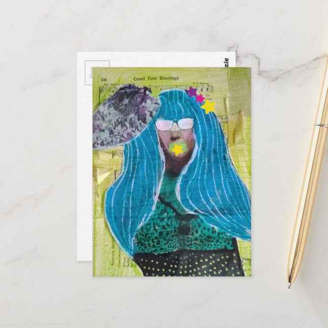 Carte Postale Count Your Blessings Mixed Media Collage (Devant/Arrière en situation)