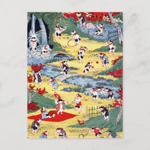 Carte Postale Country japonaise Cats, Utagawa Kunitoshi