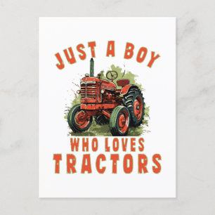 Carte Postale Country Life Boy qui aime les tracteurs