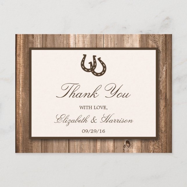 Carte Postale Country Rustic Horseshoe & Brown Wood Mariage (Devant)