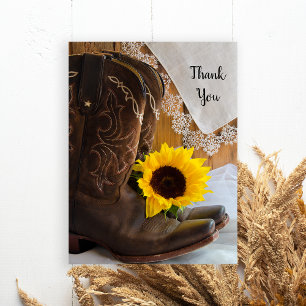 Carte Postale Country Sunflower Lace Western Wedding Thank You