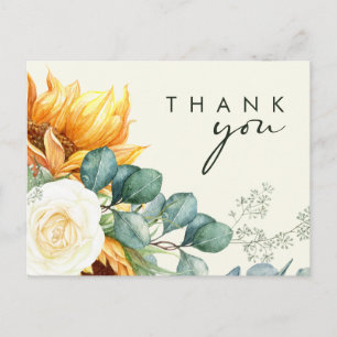 Carte Postale Country Sunflower Script Merci Mariage jaune