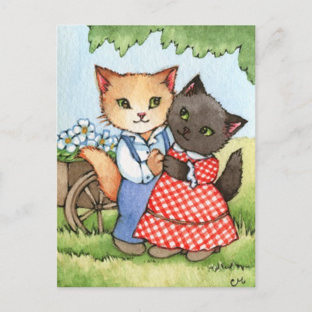 Carte Postale Country Sweethearts - Cute Cat Couple Art (Devant)