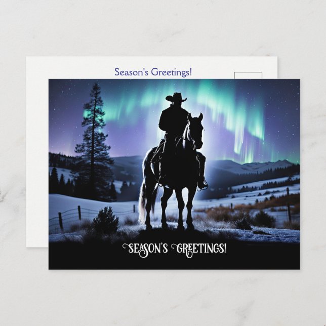 Carte Postale Country Western Cowboy Christmas Seasons Greetings (Devant / Derrière)