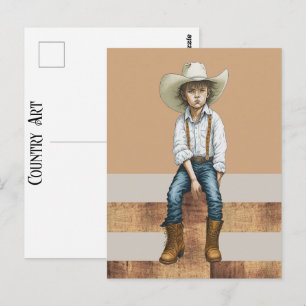 Carte Postale Country Western Ranch Young Cowgirl On Post Style