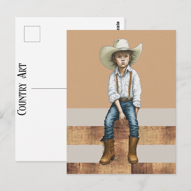Carte Postale Country Western Ranch Young Cowgirl On Post Style (Devant / Derrière)