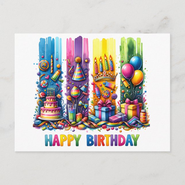 Carte Postale Coup de pinceau Joyeux Anniversaire  (Devant)
