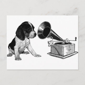 Carte Postale Coupe beagle avec Gramophone