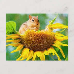 Carte Postale Coupe Chipmunk Yellow Sunflower Photo Peinture