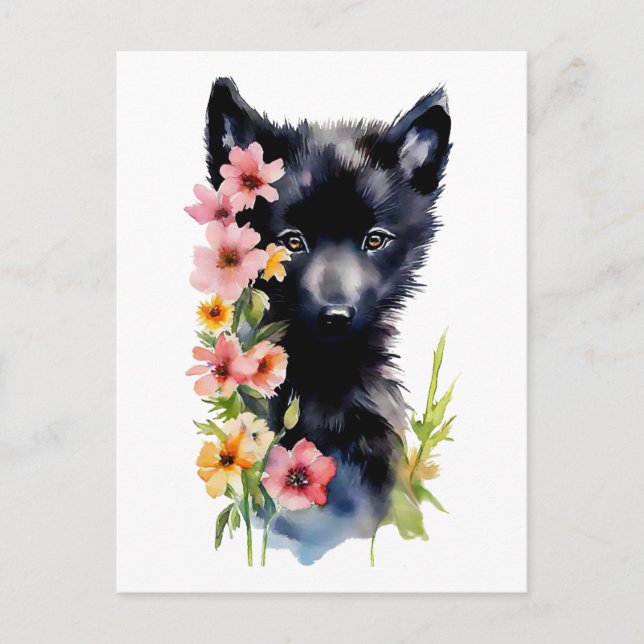 Carte Postale Coupe d'aquarelle Black Baby Wolf (Devant)