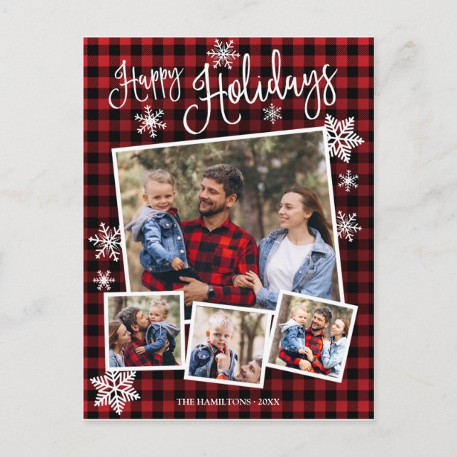 Carte Postale Coupe de Happy Holidays Snowflake Rustic 4 photos (Devant)