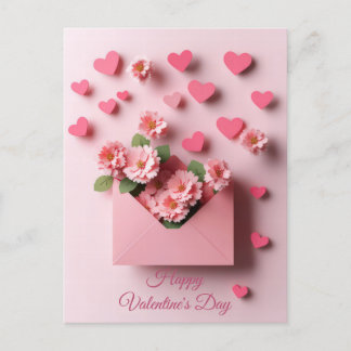 Carte Postale Coupe de papier coeurs et fleurs Saint Valentin