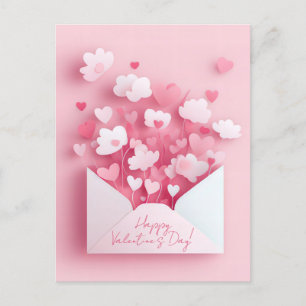Carte Postale Coupe de papier coeurs et nuages de Valentin