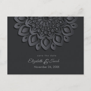 Carte Postale Coupe de papier noir Mandala Enregistrer la date