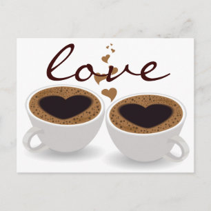 Carte Postale Coupes de café Couple en amour avec les coeurs