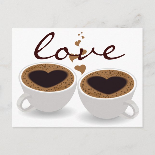 Carte Postale Coupes de café Couple en amour avec les coeurs (Devant)