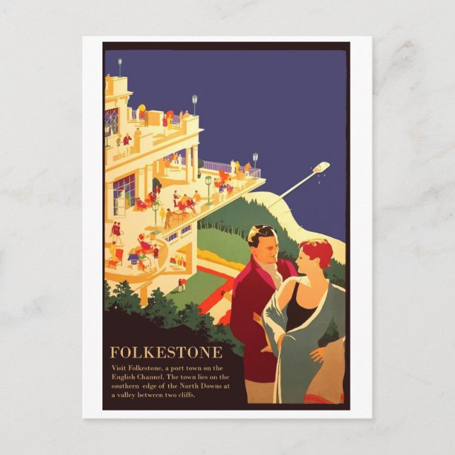 Carte Postale Couple à la plage de Folkestone (Devant)