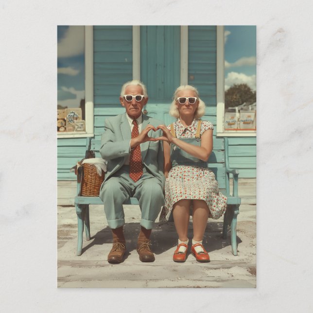 Carte Postale Couple âgé faisant un geste du cœur (Devant)
