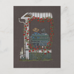 Carte Postale Couple Amish Sur Le Porc