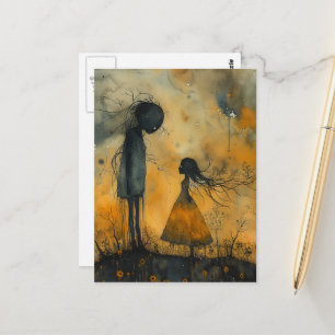 Carte Postale Couple amoureux à l'aquarelle sombre