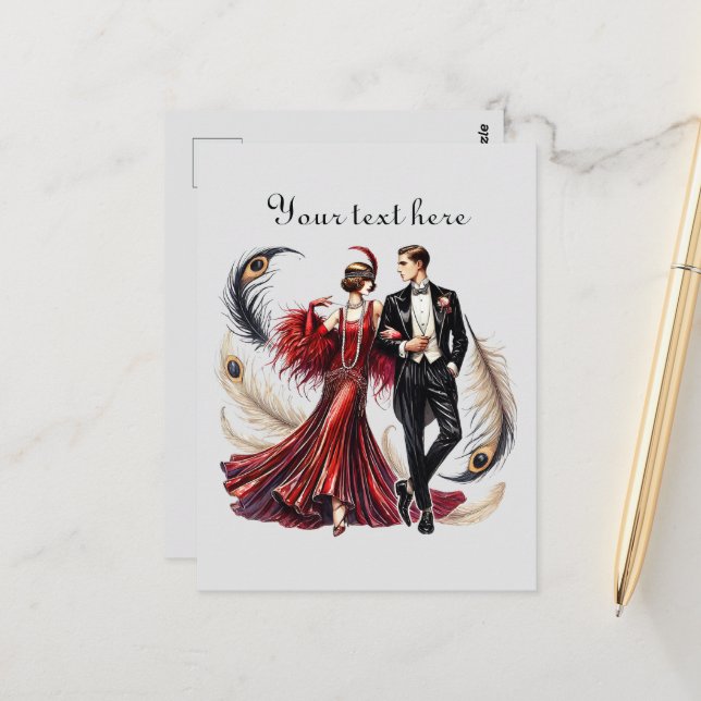 Carte Postale Couple art déco ajouter du texte (Devant/Arrière en situation)