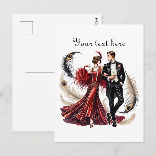 Carte Postale Couple art déco ajouter du texte (Devant / Derrière)
