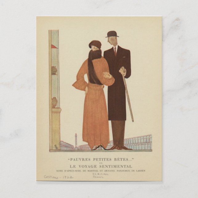 Carte Postale Couple Art déco des années 1920 ~ Le voyage sentim (Devant)