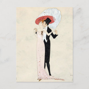Carte Postale Couple Art Déco vintage par Leo Rauth