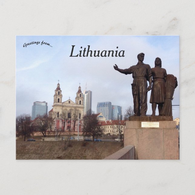 Carte Postale Couple Avec Blé Sculputre Vilnius Lituanie (Devant)