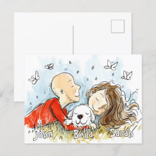 Carte Postale Couple avec Chien blanc