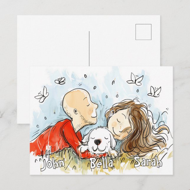 Carte Postale Couple avec Chien blanc (Devant / Derrière)