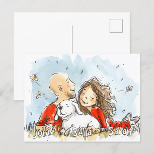 Carte Postale Couple avec Chien blanc
