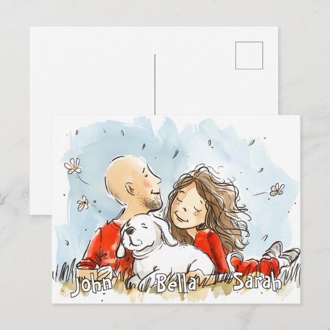 Carte Postale Couple avec Chien blanc (Devant / Derrière)