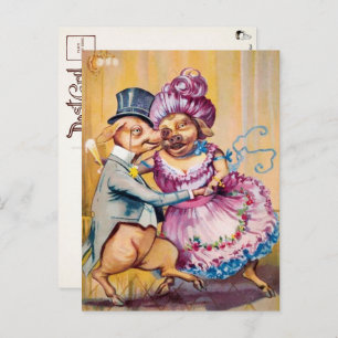 Carte postale Couple Cochon Victorien Dancing