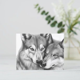 Carte Postale Couple Couple Loup animal dans le coeur amoureux