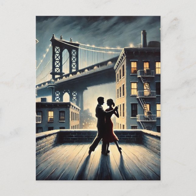 Carte Postale Couple Dancing avec Brooklyn Bridge (Devant)