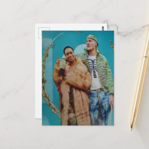 Carte Postale Couple dans le cadre or et bleu Collage