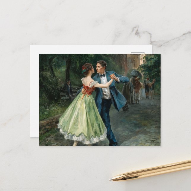 Carte Postale Couple dansant dans la rue, Élégant (Devant/Arrière en situation)