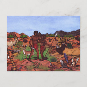 Carte Postale couple d'autochtones africains entouré d'animaux