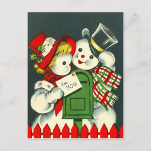 Carte Postale Couple de bonhomme de neige amoureux, avec du cour