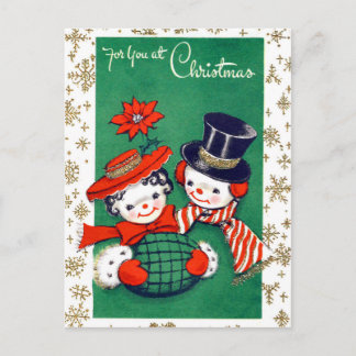 Carte Postale Couple de bonhomme de neige décoré de flocons de n