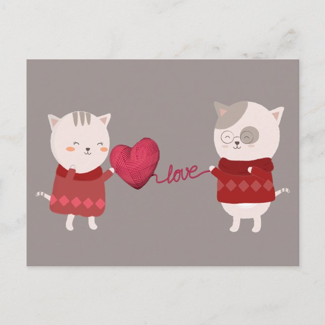 Carte Postale Couple de caricature de chat (Devant)