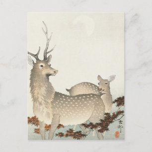 Carte Postale Couple de cerfs peint par Ohara Koson
