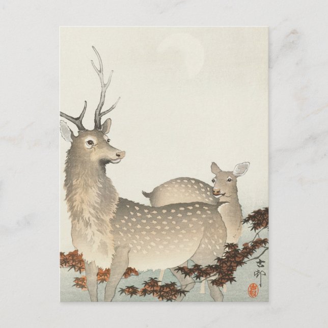Carte Postale Couple de cerfs peint par Ohara Koson (Devant)